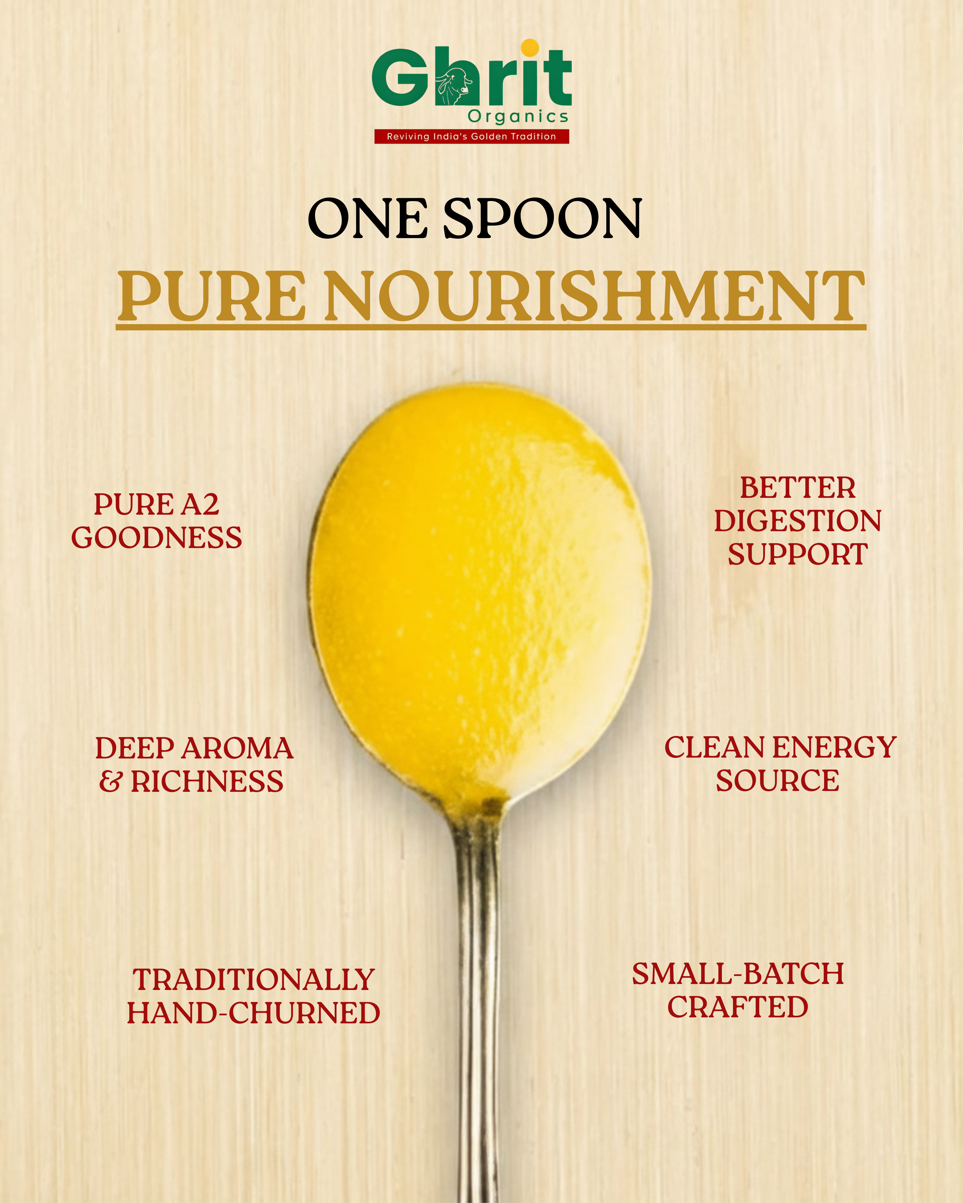 Ghrit Organics A2 Cow Ghee | Bilona Churned | Made from A2 Milk | 100% Pure & Natural | 500 ml